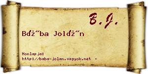 Bába Jolán névjegykártya